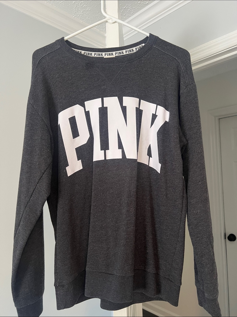 PINK Victoria's Secret Charcoal Crewneck Sweater with White Logo